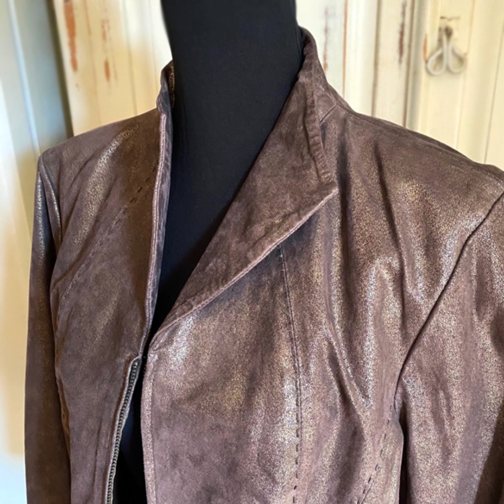 Bronze Leather Jacket by COLDWATER CREEK🍁 - Picture 4 of 9
